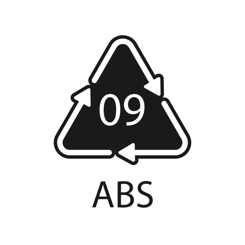 ícone de vetor de abs 9 de símbolo de reciclagem de plástico. código de reciclagem de plástico abs 09.