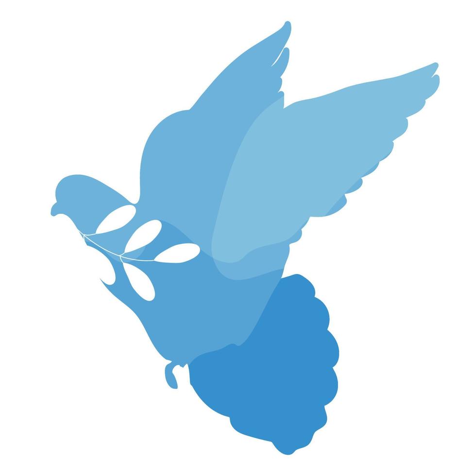pomba azul da paz com ilustração vetorial de ramo de oliveira vetor