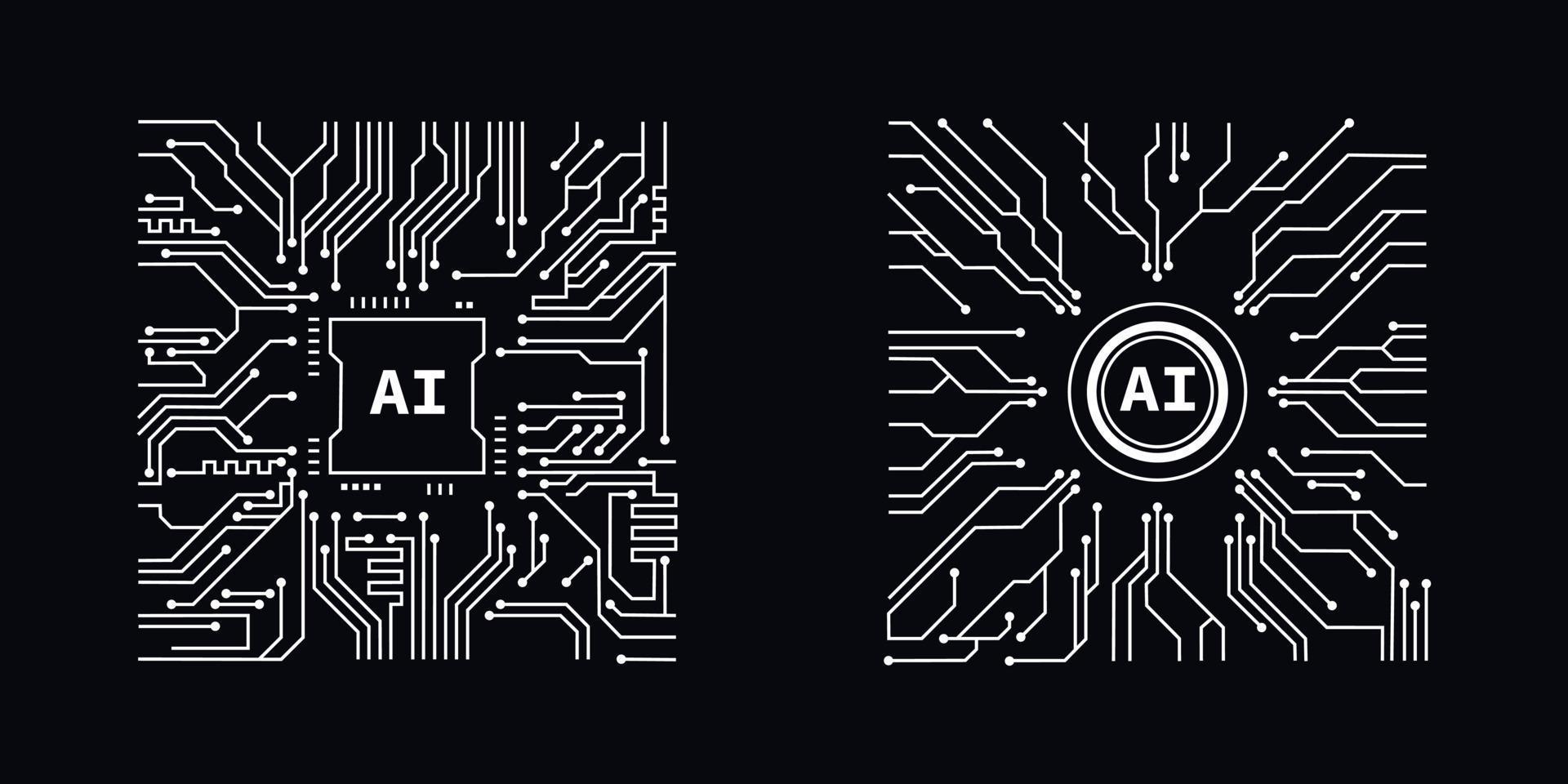 processador em estilo de ilustração de contorno de placa de circuito impresso. tema de design de inteligência artificial futurista. rede de tecnologia moderna para elemento de design vetor