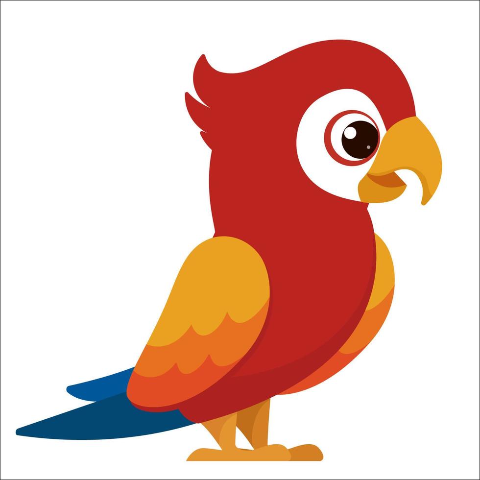 pássaro animal papagaio cor vermelha brilhante ilustração de estilo de desenho animado bonito vetor