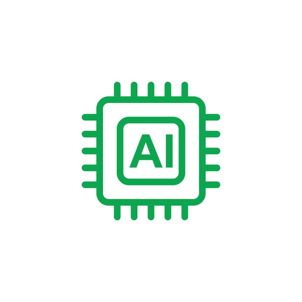 eps10 verde chip de vetor ai ícone da linha de inteligência artificial do cérebro isolado no fundo branco. símbolo do processador ai em um estilo moderno simples e moderno para o design do seu site, logotipo e aplicativo móvel