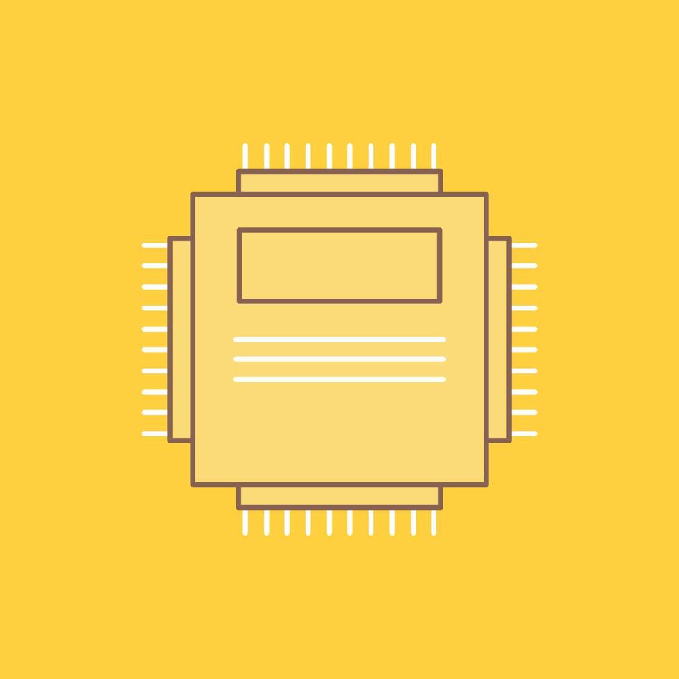 processador. hardware. computador. computador. ícone cheio de linha plana de tecnologia. botão de logotipo bonito sobre fundo amarelo para ui e ux. site ou aplicativo móvel vetor