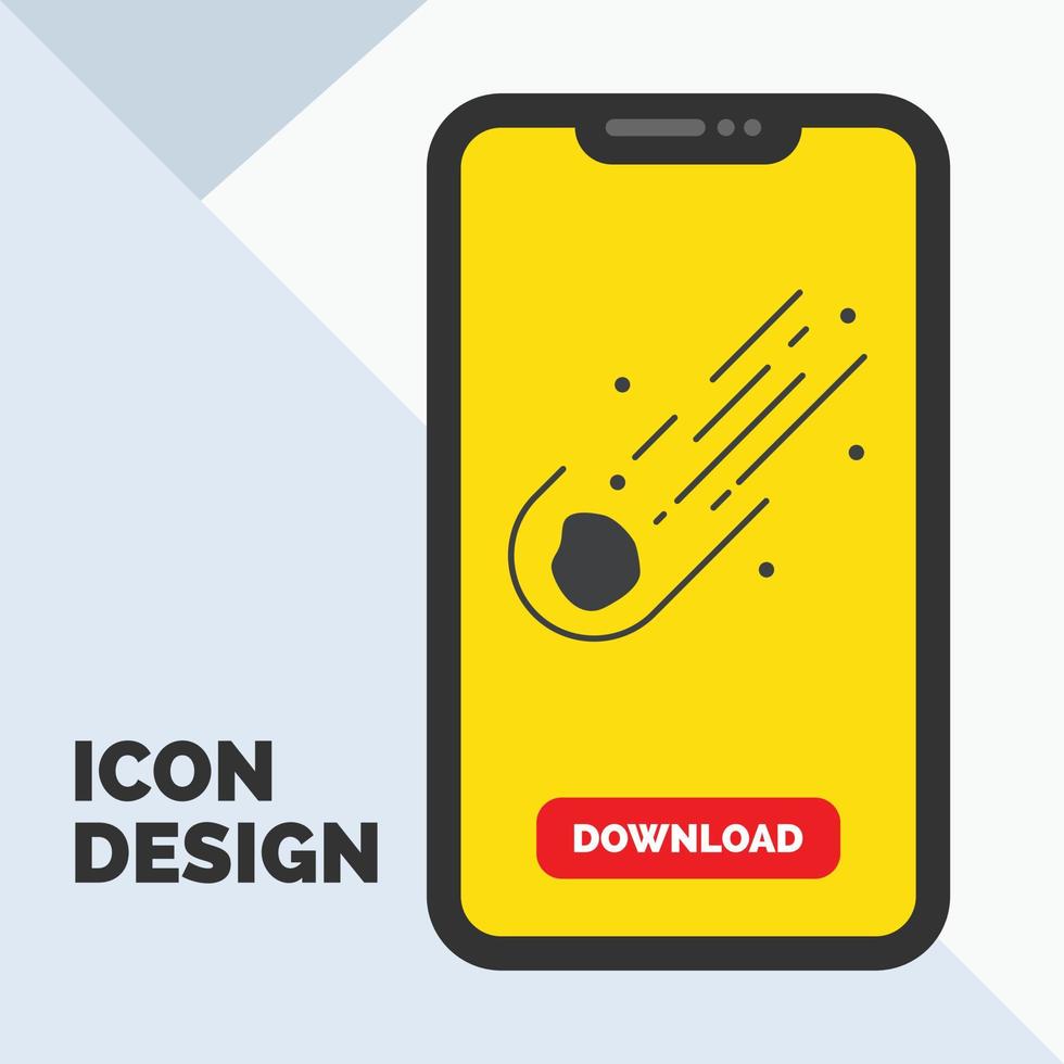 asteróide. astronomia. meteoro. espaço. ícone de glifo de cometa no celular para página de download. fundo amarelo vetor