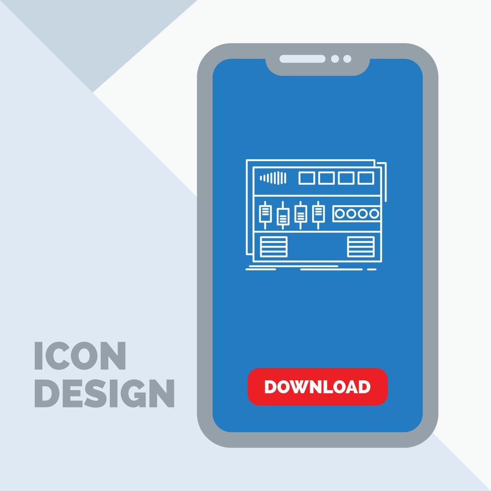 áudio. domínio. módulo. montagem em rack. ícone de linha de som no celular para página de download vetor