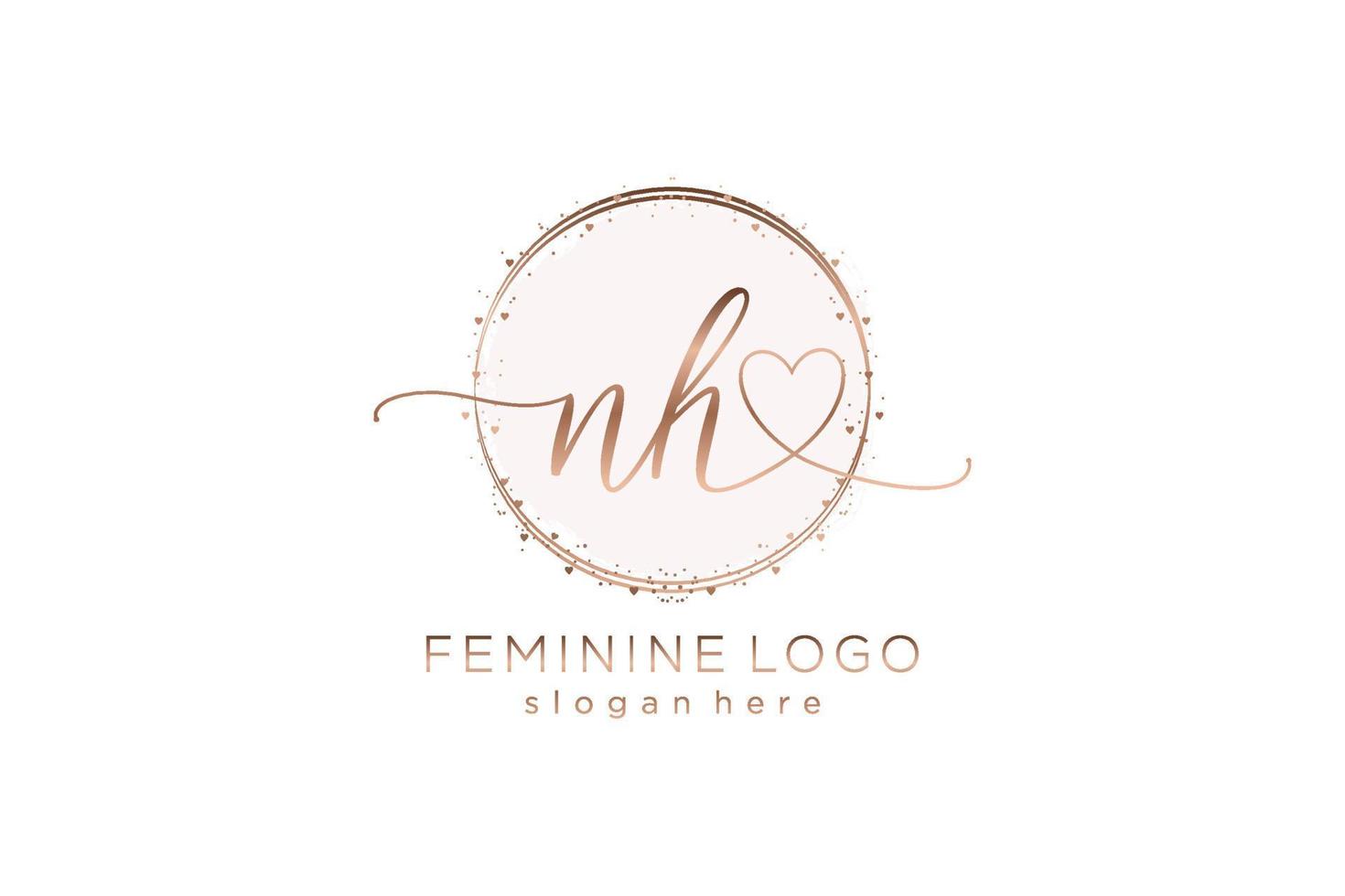 logotipo inicial de caligrafia nh com logotipo de vetor de modelo de círculo de casamento inicial, moda, floral e botânico com modelo criativo.