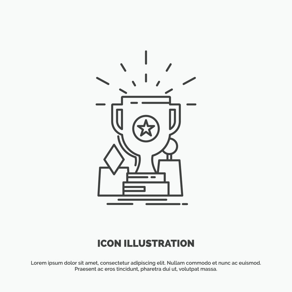 conquista. prêmio. copo. prêmio. ícone de troféu. símbolo cinza de vetor de linha para ui e ux. site ou aplicativo móvel