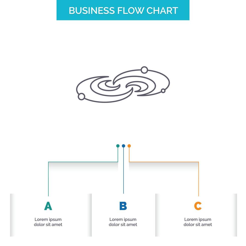 galáxia. astronomia. planetas. sistema. design de fluxograma de negócios do universo com 3 etapas. ícone de linha para modelo de plano de fundo de apresentação lugar para texto vetor