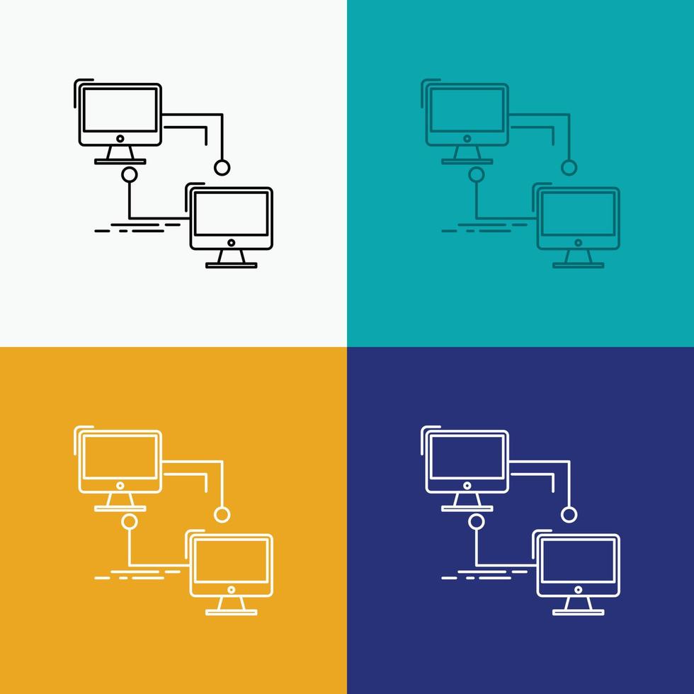 local, lan, conexão, sincronização, ícone do computador sobre vários planos de fundo. design de estilo de linha, projetado para web e aplicativo. ilustração vetorial eps 10 vetor