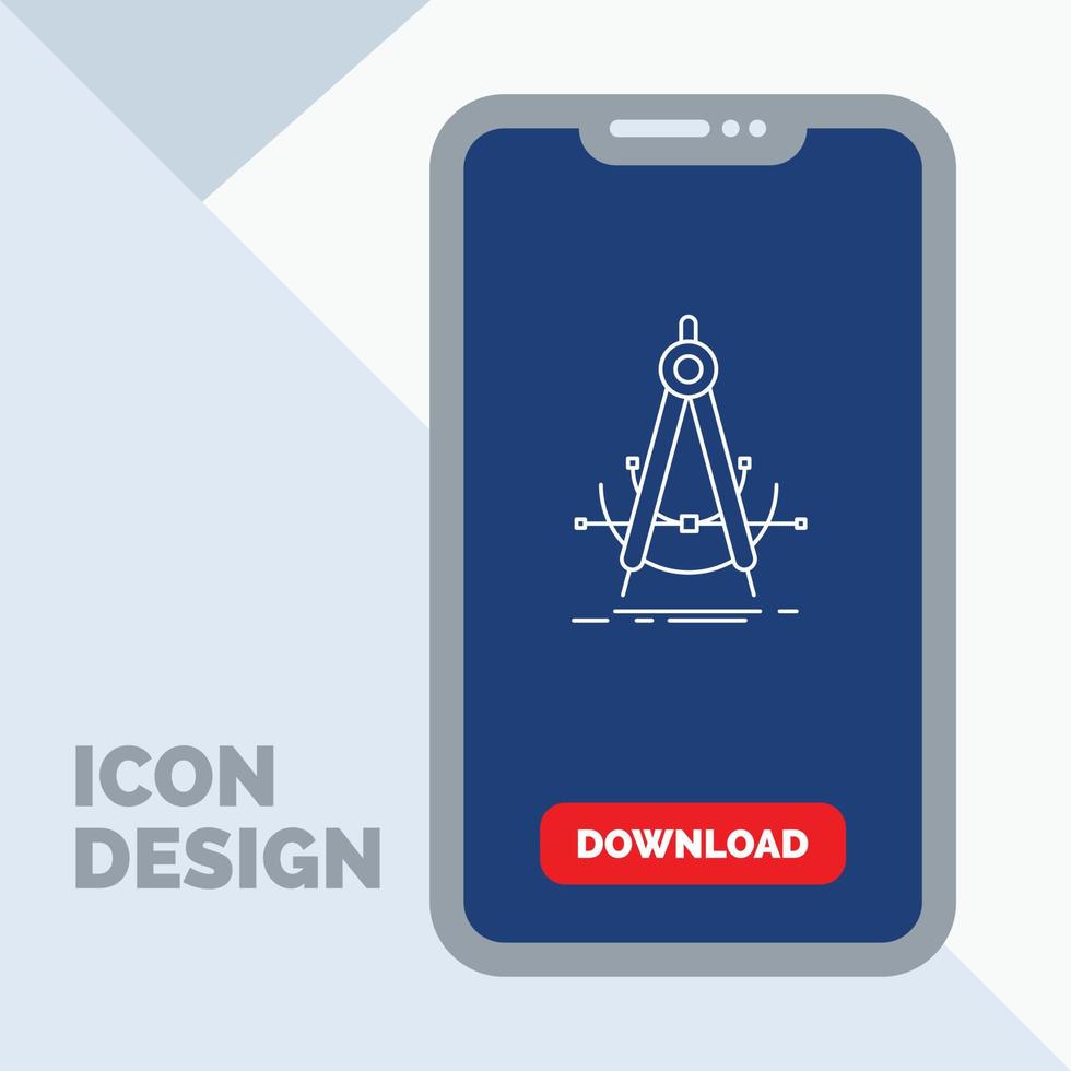 precisão. preciso. geometria. bússola. ícone de linha de medição no celular para página de download vetor