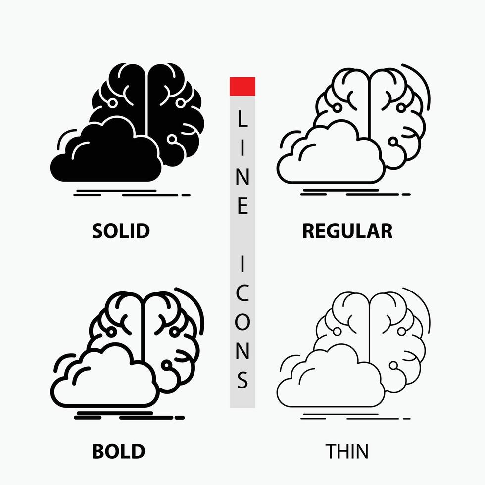 brainstorming, criativo, ideia, inovação, ícone de inspiração em linha fina, regular, negrito e estilo glifo. ilustração vetorial vetor