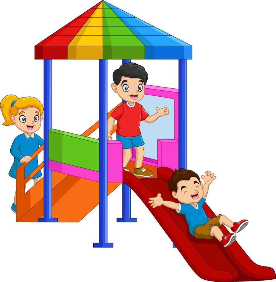 crianças dos desenhos animados se divertindo no playground vetor