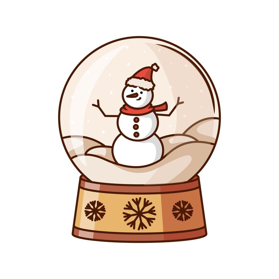 design de conceito de natal com um globo de neve de natal com um boneco de neve. ilustração vetorial de um globo de neve vetor