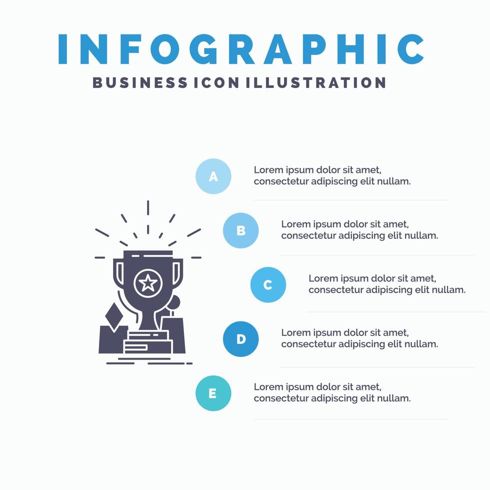 conquista. prêmio. copo. prêmio. modelo de infográficos de troféu para site e apresentação. ícone de glifo cinza com ilustração em vetor estilo infográfico azul.