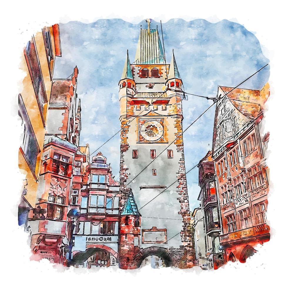 arquitetura torre alemanha esboço em aquarela ilustração desenhada à mão vetor