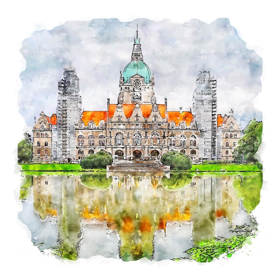 hannover alemanha esboço em aquarela ilustração desenhada à mão vetor