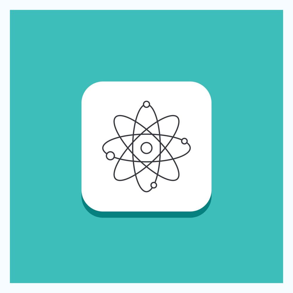 botão redondo para átomo. nuclear. molécula. química. fundo turquesa de ícone de linha de ciência vetor