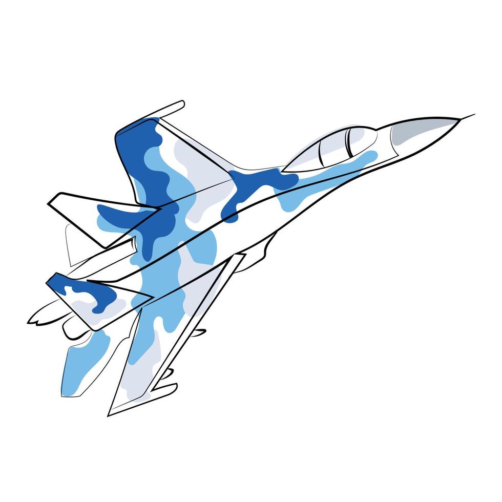 força aérea su 27 lutador ilustração vetorial de desenho de linha isolado no fundo branco arte minimalista da força aérea ucraniana vetor