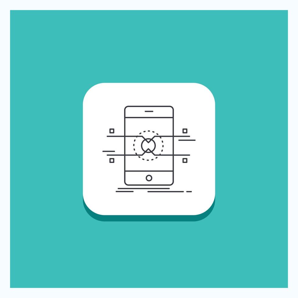botão redondo para api. interface. Móvel. telefone. fundo turquesa de ícone de linha de smartphone vetor