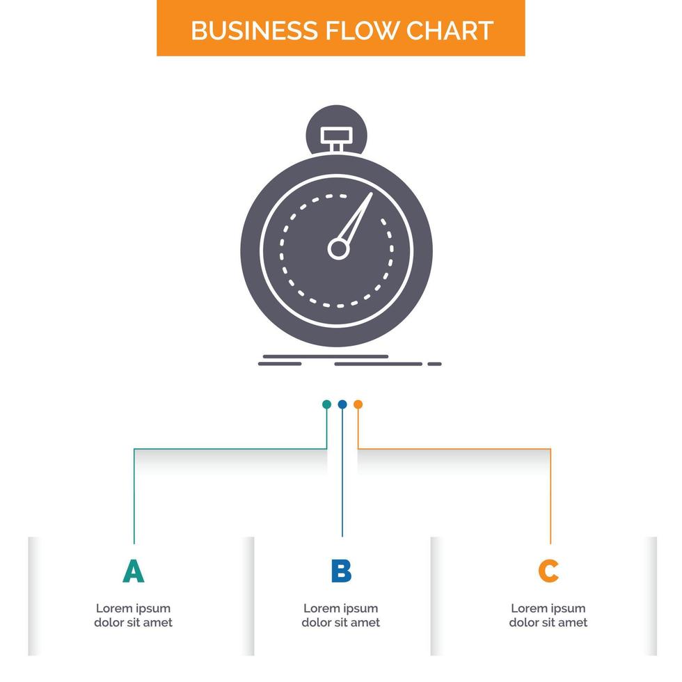 feito. velozes. otimização. Rapidez. design de fluxograma de negócios esportivos com 3 etapas. ícone de glifo para lugar de modelo de plano de fundo de apresentação para texto. vetor