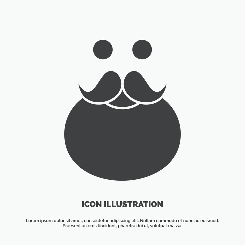 bigode. hipster. moveleiro. papai noel. ícone de urso. símbolo cinza de vetor de glifo para ui e ux. site ou aplicativo móvel