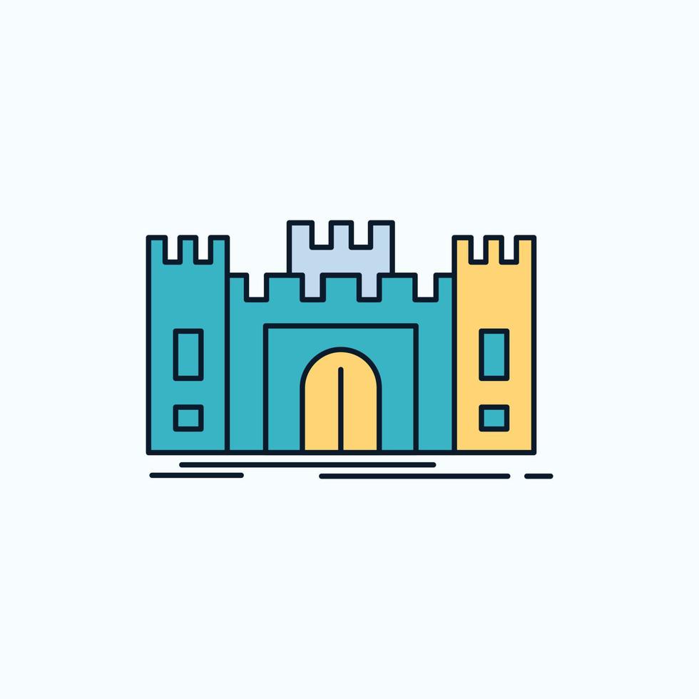 castelo. defesa. forte. fortaleza. ícone plano de marco. sinal verde e amarelo e símbolos para site e aplicativo móvel. ilustração vetorial vetor