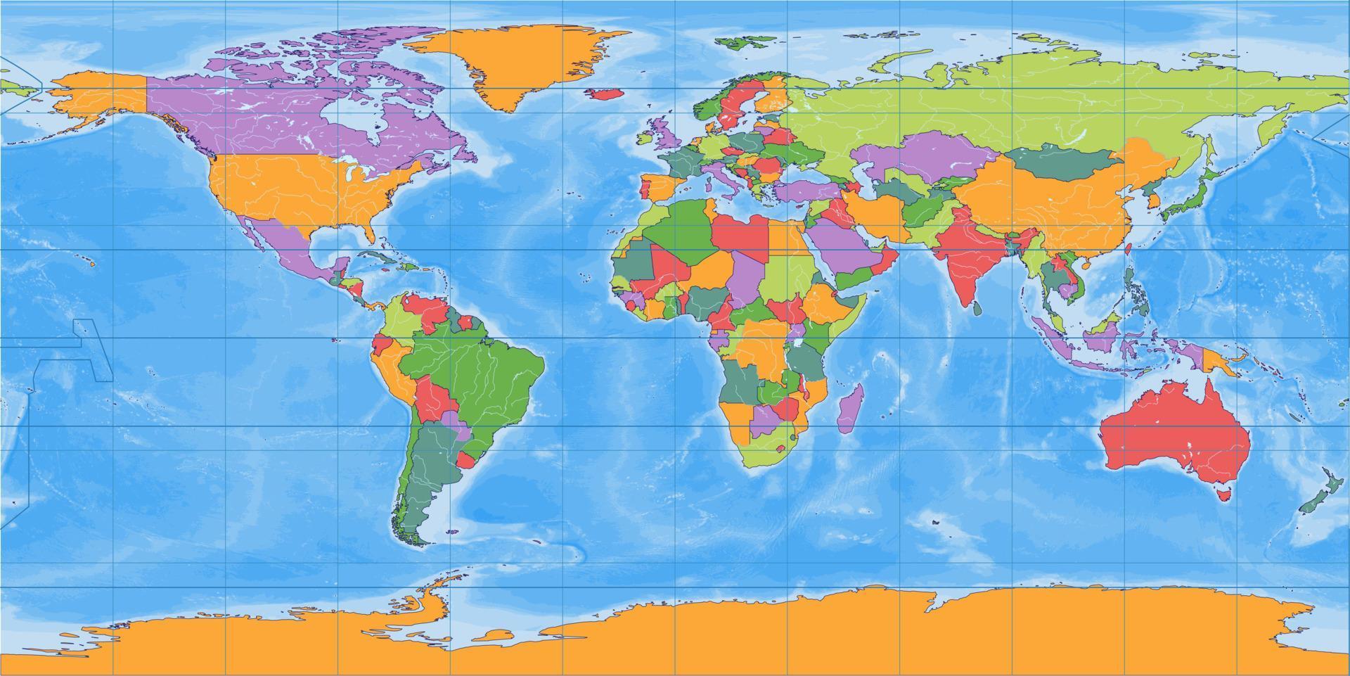 projeção equiretangular do mapa do mundo em branco político vetor