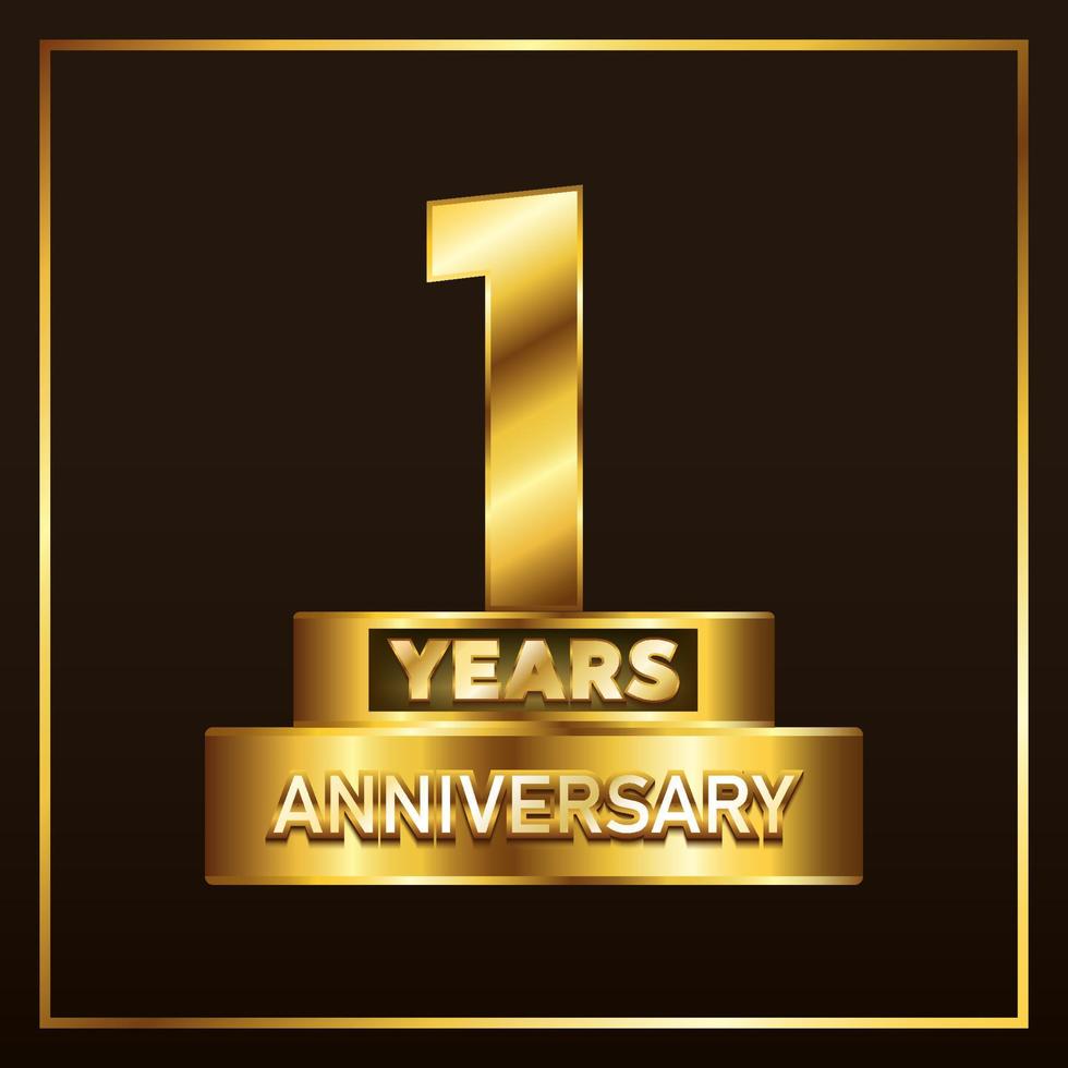 Troféu de logotipo de aniversário de 1 ano. design de emblema de celebração de aniversário de ouro para livreto, panfleto, revista, folheto, cartaz, web, convite ou cartão de felicitações. ilustração vetorial vetor
