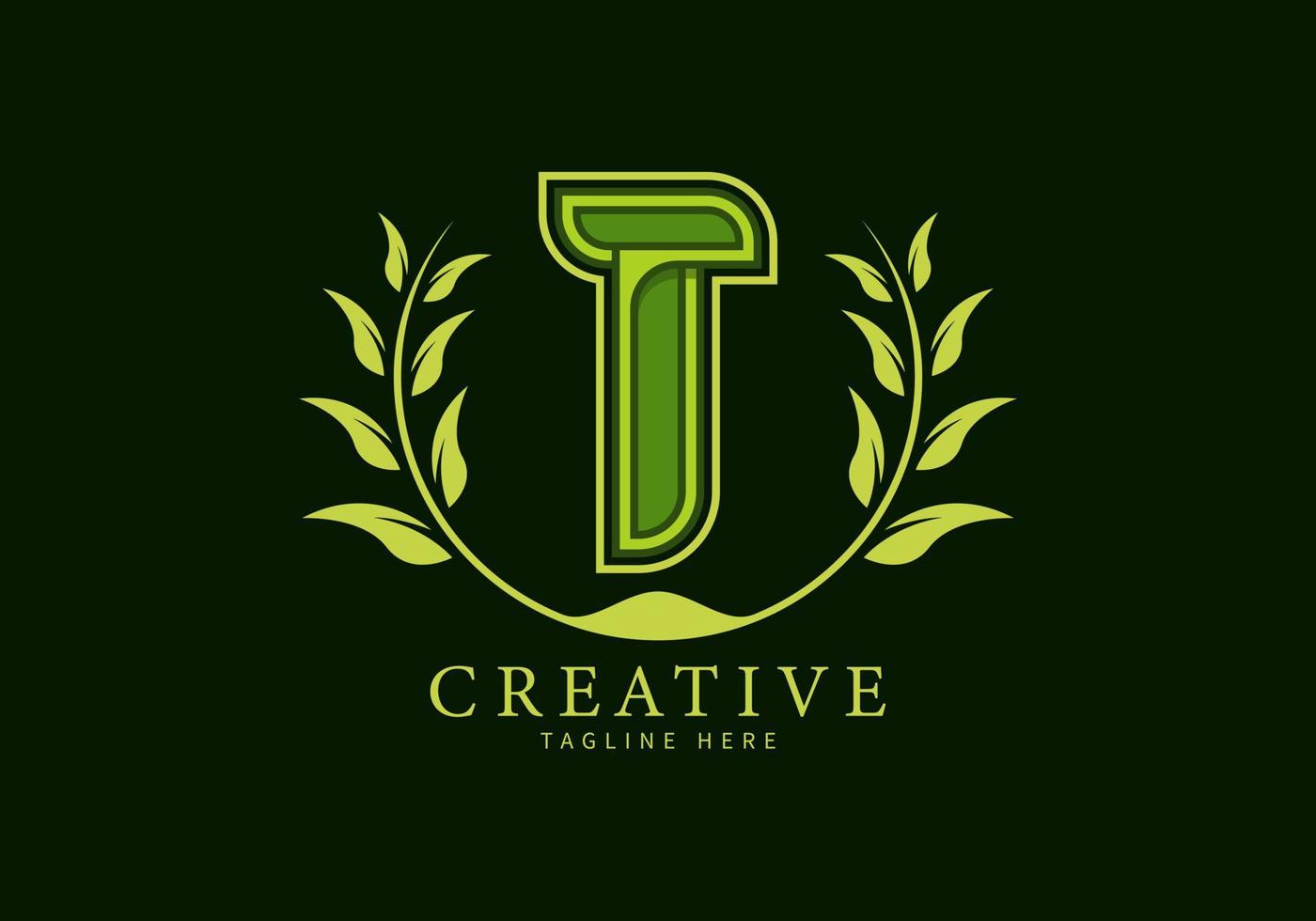 logotipo do monograma letra t com decoração de folha vetor