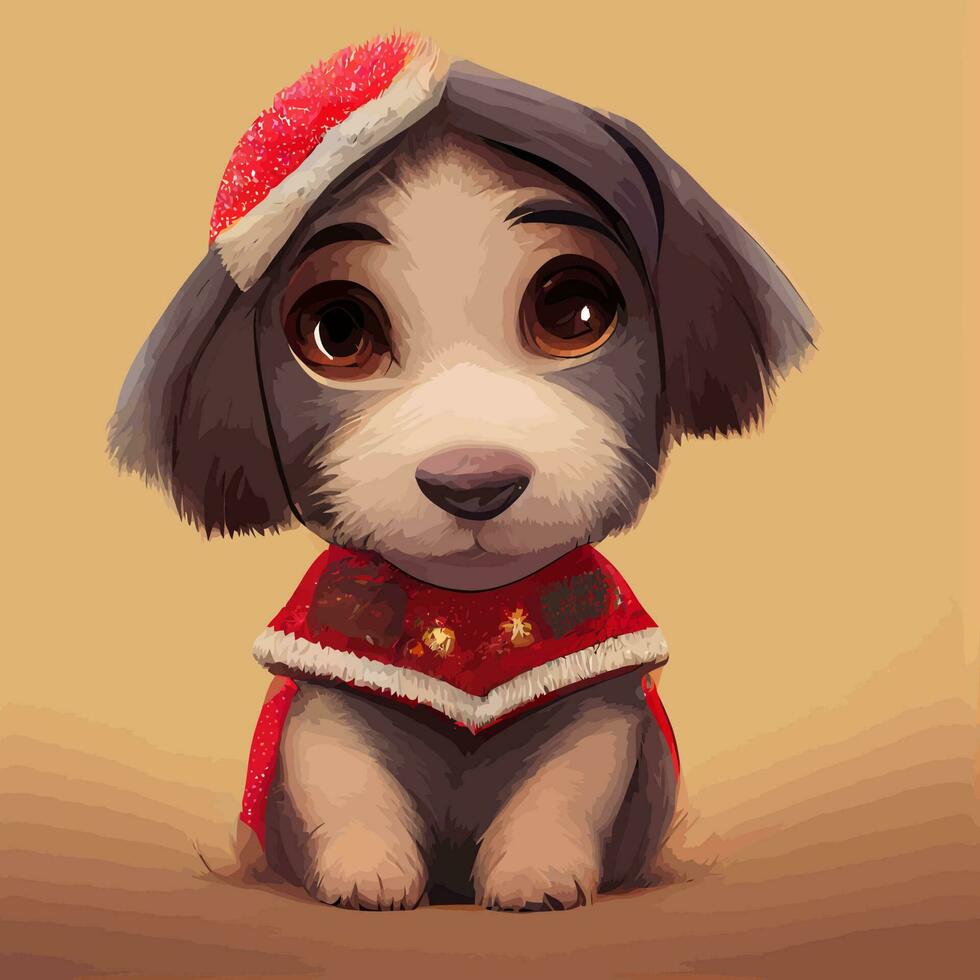 vetor de ilustração de cachorrinho bonito dos desenhos animados usando fantasia de natal isolada