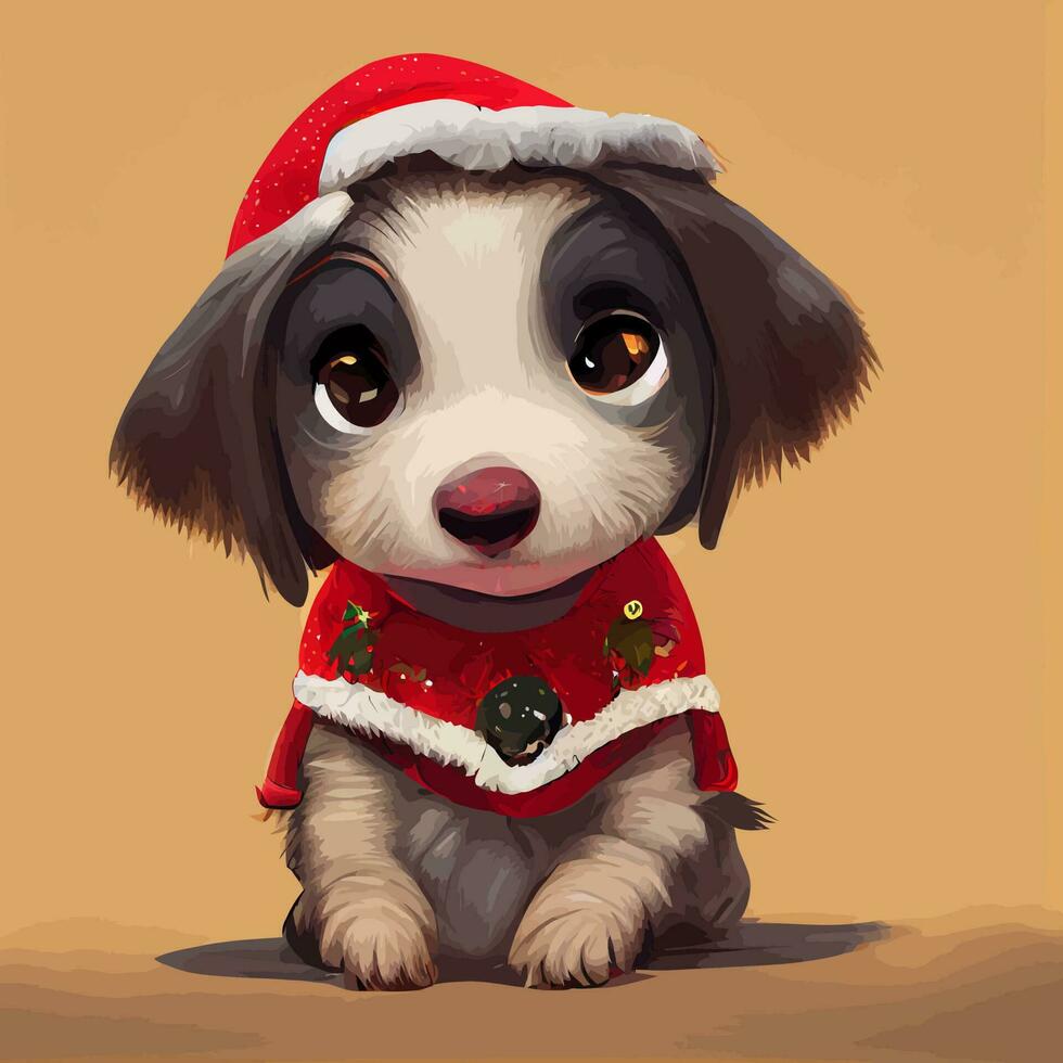 vetor de ilustração de cachorrinho bonito dos desenhos animados usando fantasia de natal isolada perfeita para cartão de criança