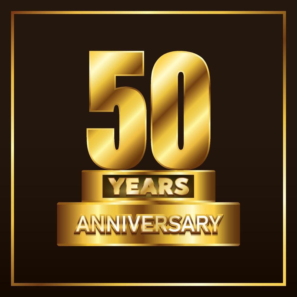 Troféu de logotipo de aniversário de 50 anos. design de emblema de celebração de aniversário de ouro para livreto, panfleto, revista, folheto, cartaz, web, convite ou cartão de felicitações. ilustração vetorial vetor