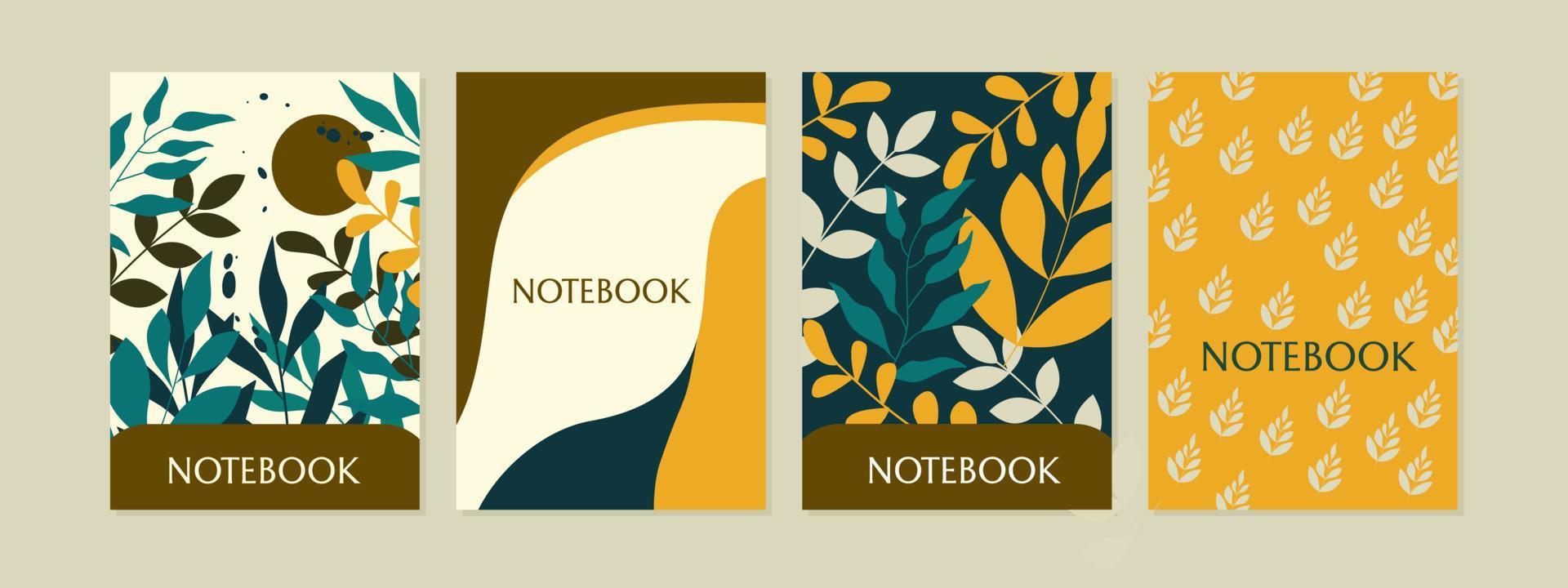 modelos de capa de caderno. layouts universais. design botânico abstrato. para planejadores, folhetos, diário, livros, catálogos vetor