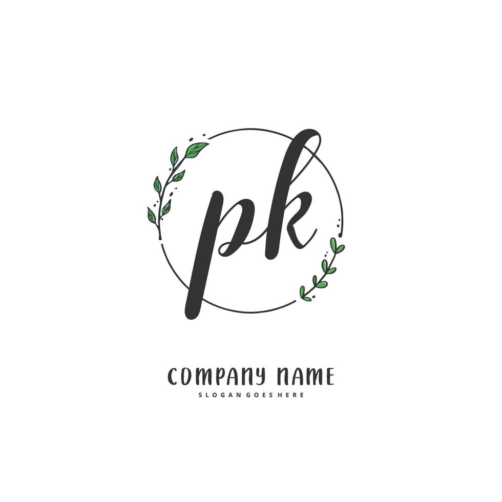 pk caligrafia inicial e design de logotipo de assinatura com círculo. logotipo manuscrito de design bonito para moda, equipe, casamento, logotipo de luxo. vetor