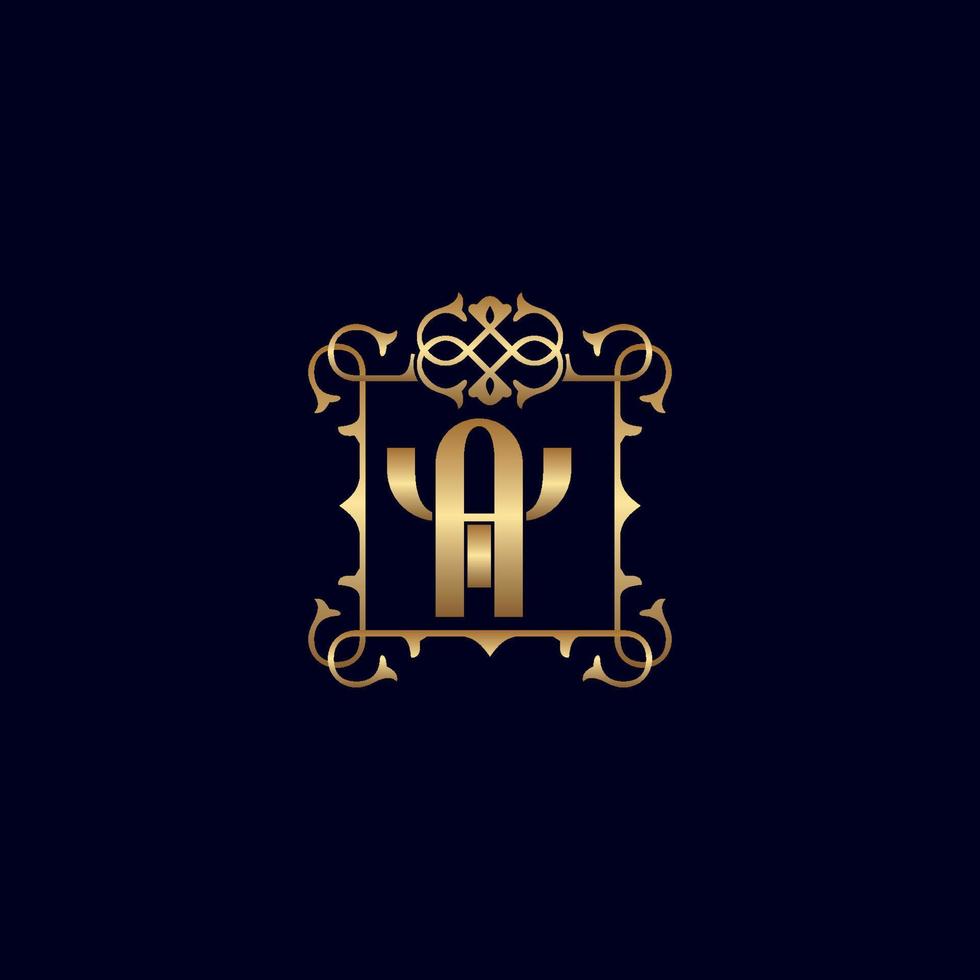 ay ou ya logotipo de luxo real ornamentado em ouro vetor