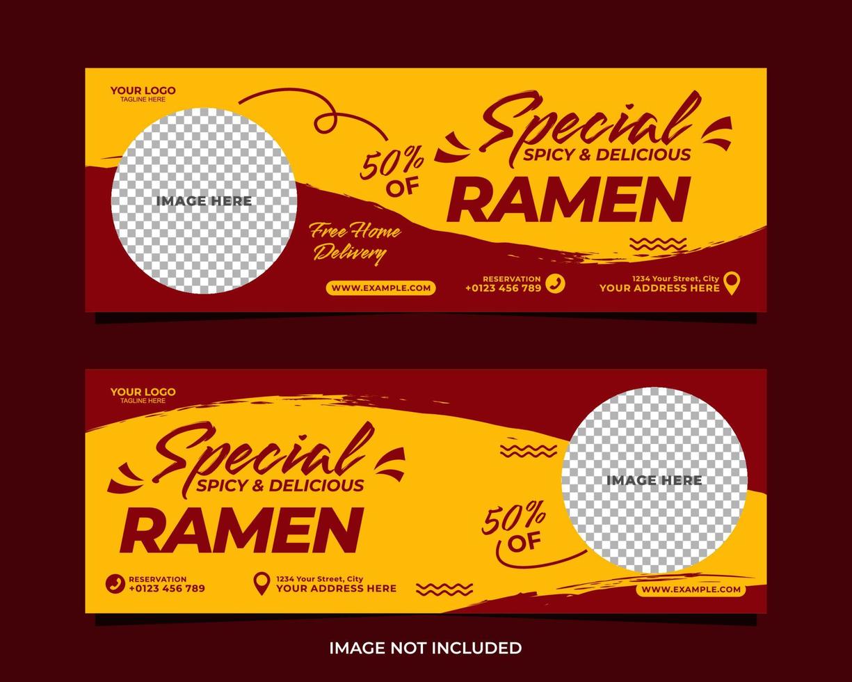 design de modelo de banner de ramen picante e delicioso vetor