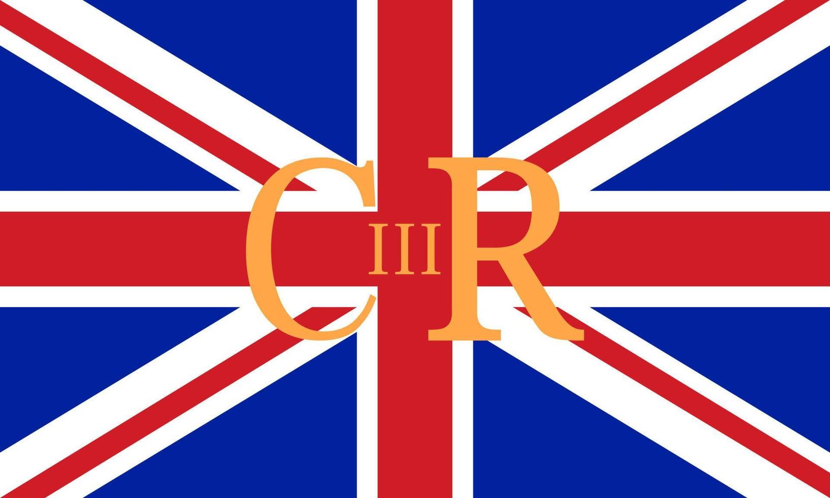 cifra real do rei charles iii na bandeira britânica. novo monarca britânico. príncipe charles de gales torna-se rei da inglaterra. vetor