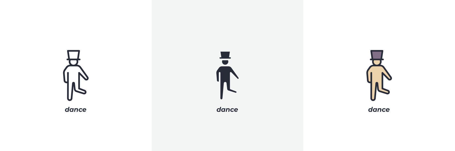 ícone de dança. linha, versão colorida de contorno sólido e preenchido, contorno e sinal de vetor preenchido. símbolo de ideia, ilustração do logotipo. gráficos vetoriais