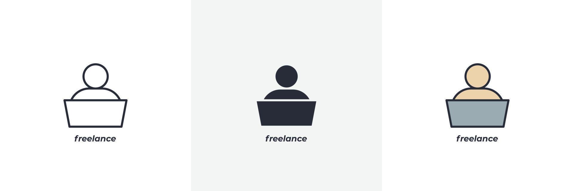 ícone freelancer. linha, versão colorida de contorno sólido e preenchido, contorno e sinal de vetor preenchido. símbolo de ideia, ilustração do logotipo. gráficos vetoriais