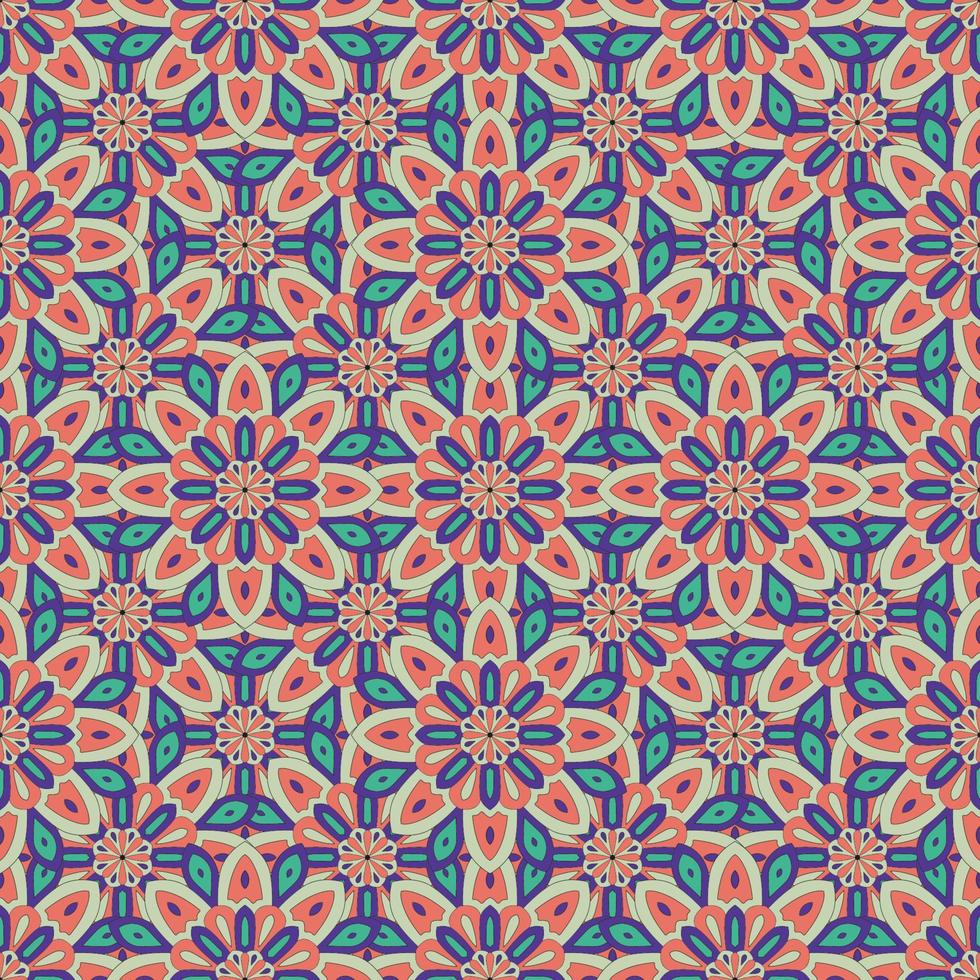 abstrato sem costura padrão com flor mandala. mosaico, azulejo. fundo floral. vetor