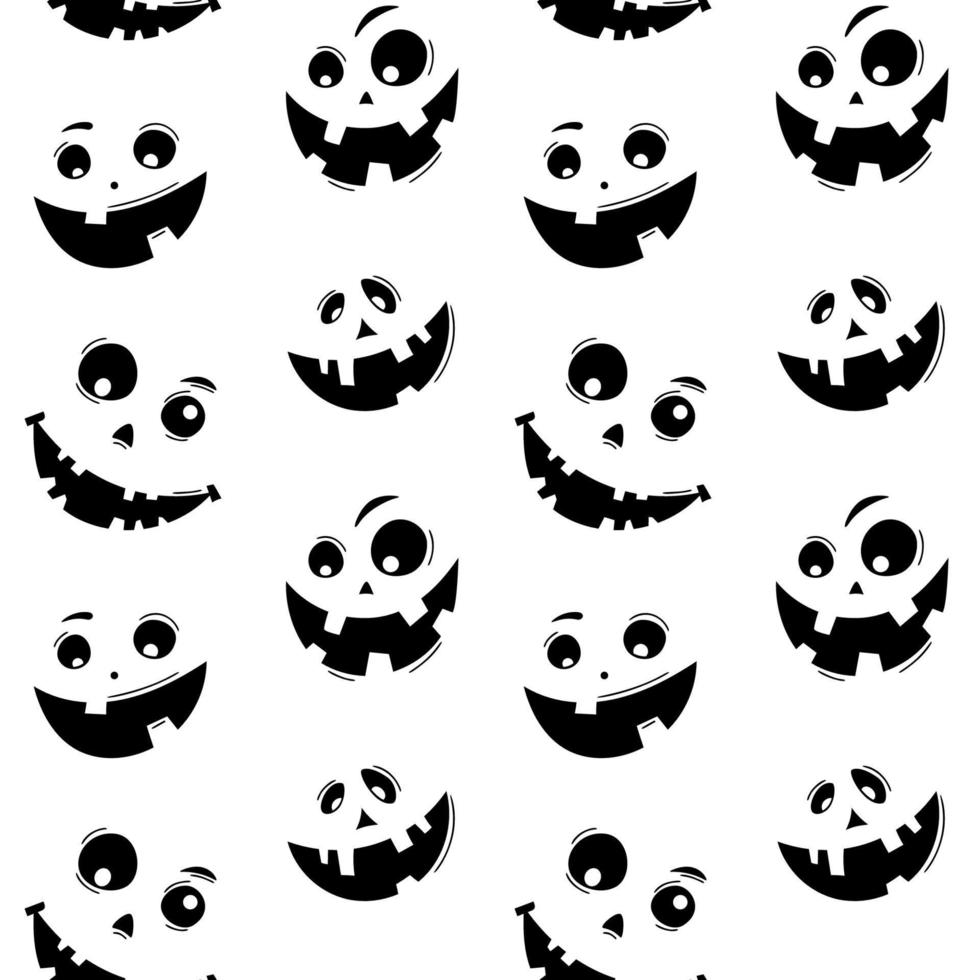 padrão sem emenda com abóboras de halloween de emoções em fundo branco. caretas para papel digital de scrapbook, impressão têxtil, preenchimento de página. ilustração vetorial vetor