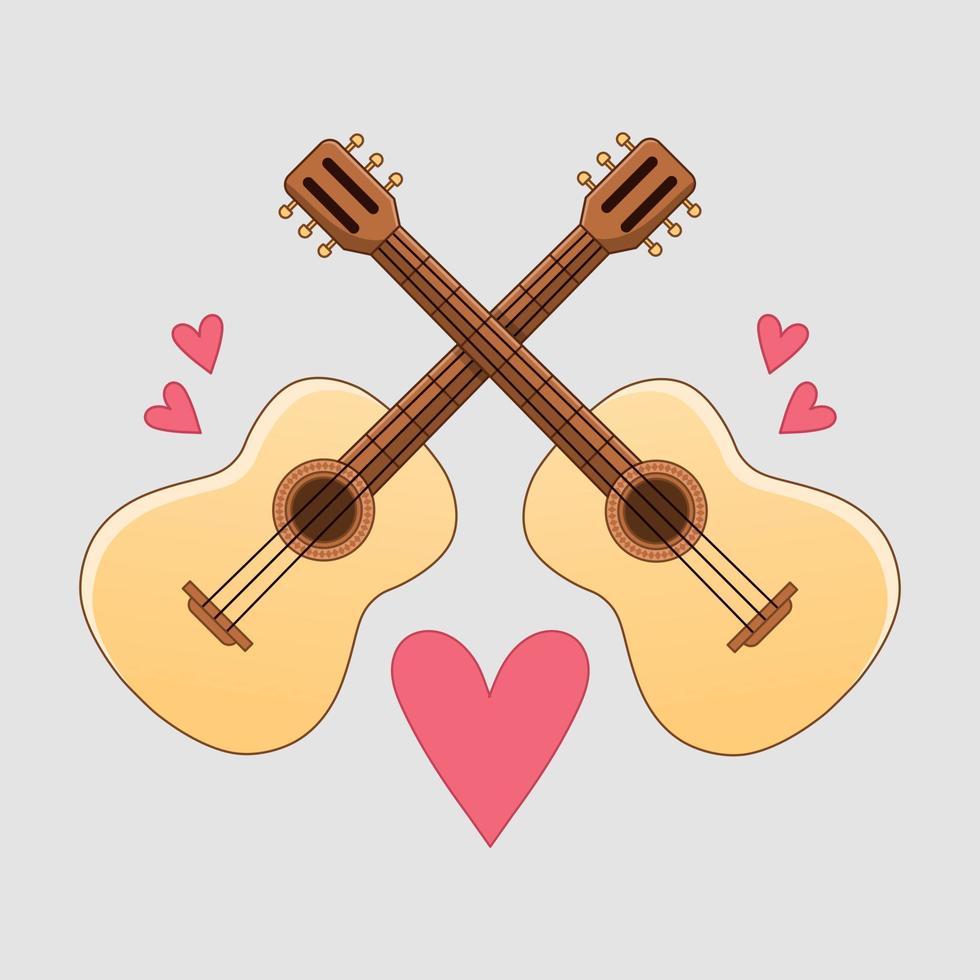 duas guitarras acústicas com corações em um fundo cinza. imprimir. ilustração vetorial. vetor