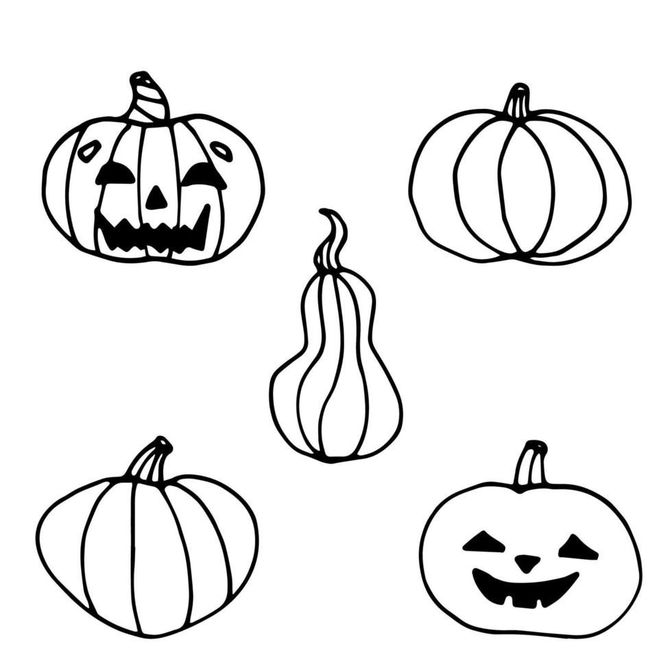 conjunto de ilustração vetorial de estilo doodle de abóboras de halloween isolado no branco vetor
