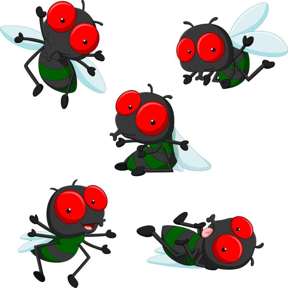 coleção de moscas bonitinhas de desenho animado vetor