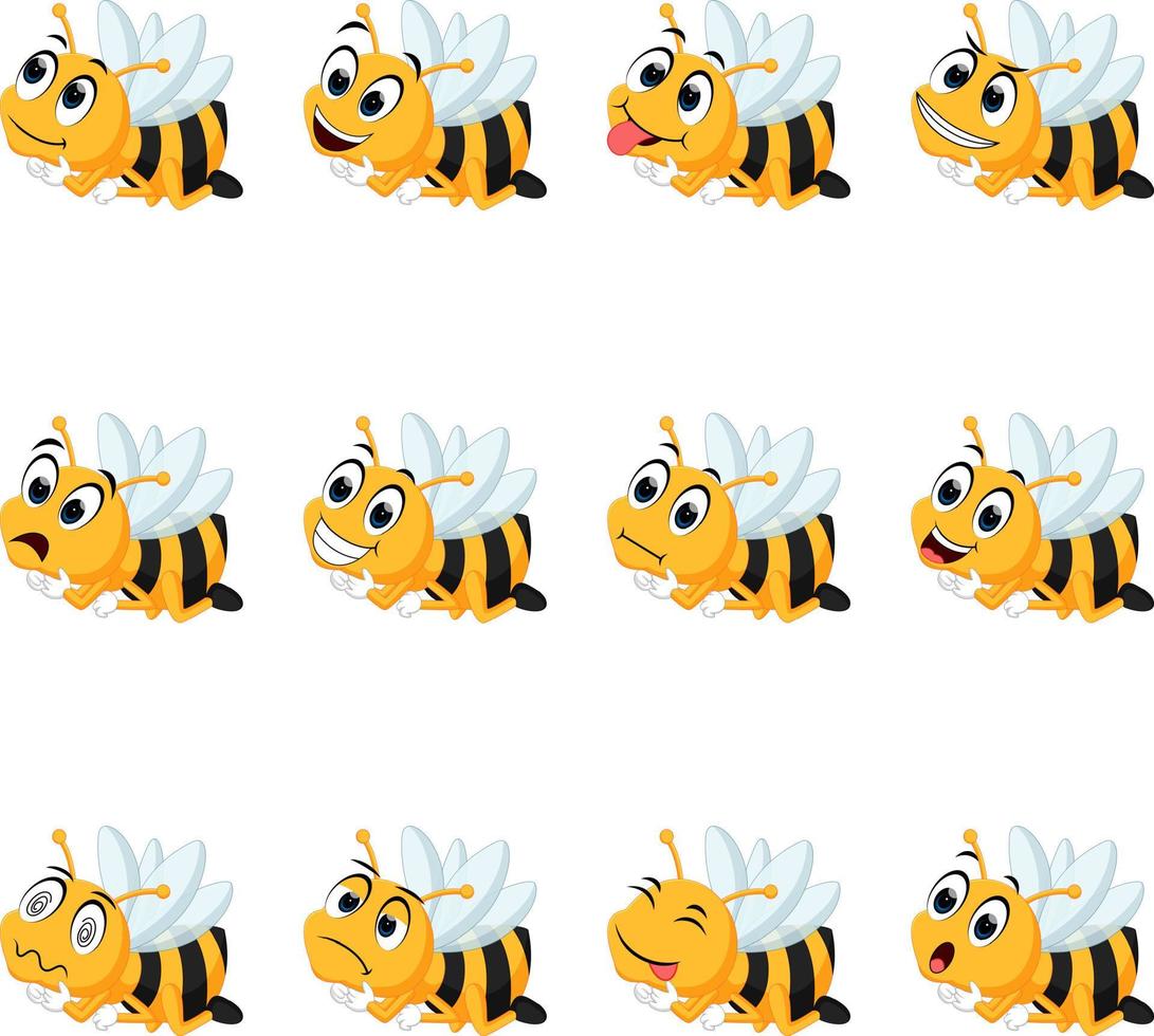 abelha com diferentes expressões faciais vetor