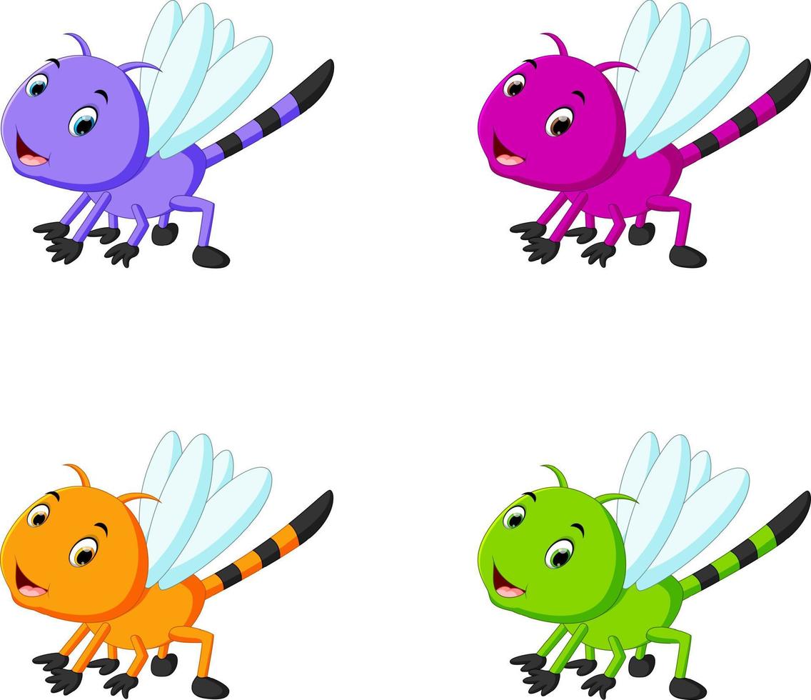 libélula com diferentes expressões faciais e cores diferentes vetor