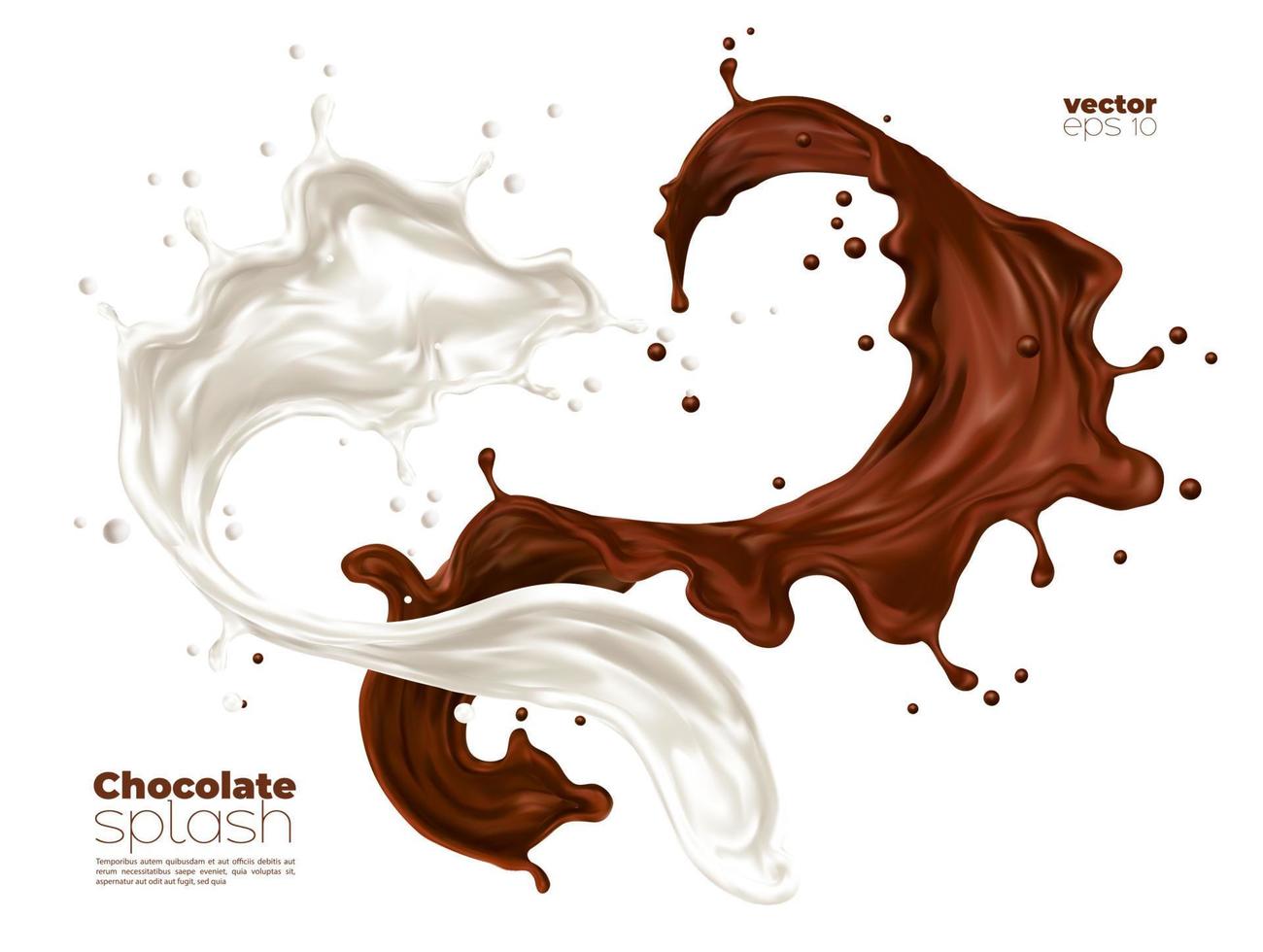 respingo, redemoinho ou fluxo isolado de leite e chocolate vetor