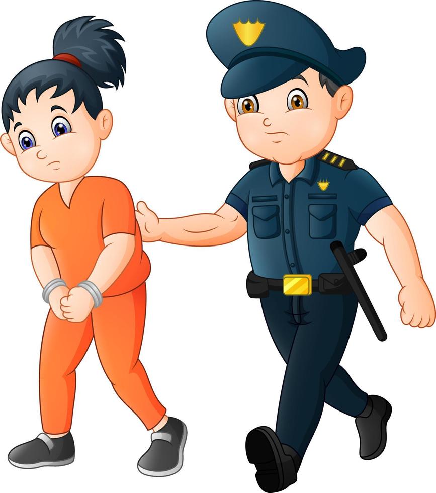policial de desenho animado com prisioneira vetor