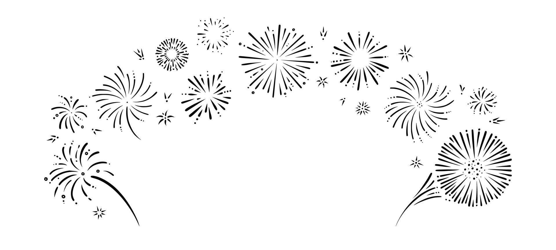 doodle quadro de fogos de artifício. preliminares brilhantes para festas e comemorações. ilustração vetorial vetor