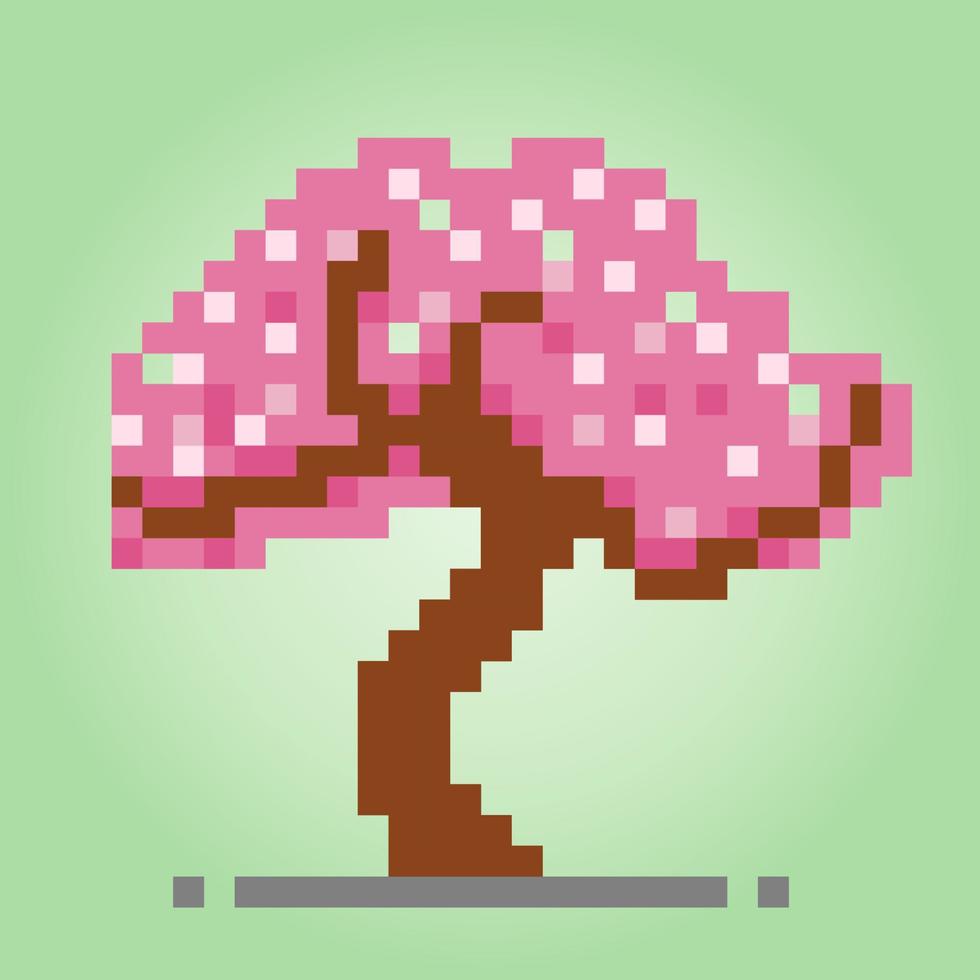 flores de cerejeira pixels de 8 bits. árvore para ativos de jogo em ilustração vetorial. vetor