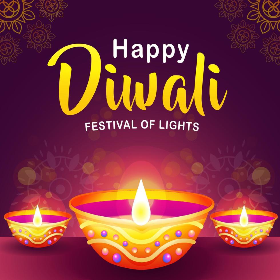 feliz diwali festival de luzes, lindo castiçal de barro. adequado para evento vetor